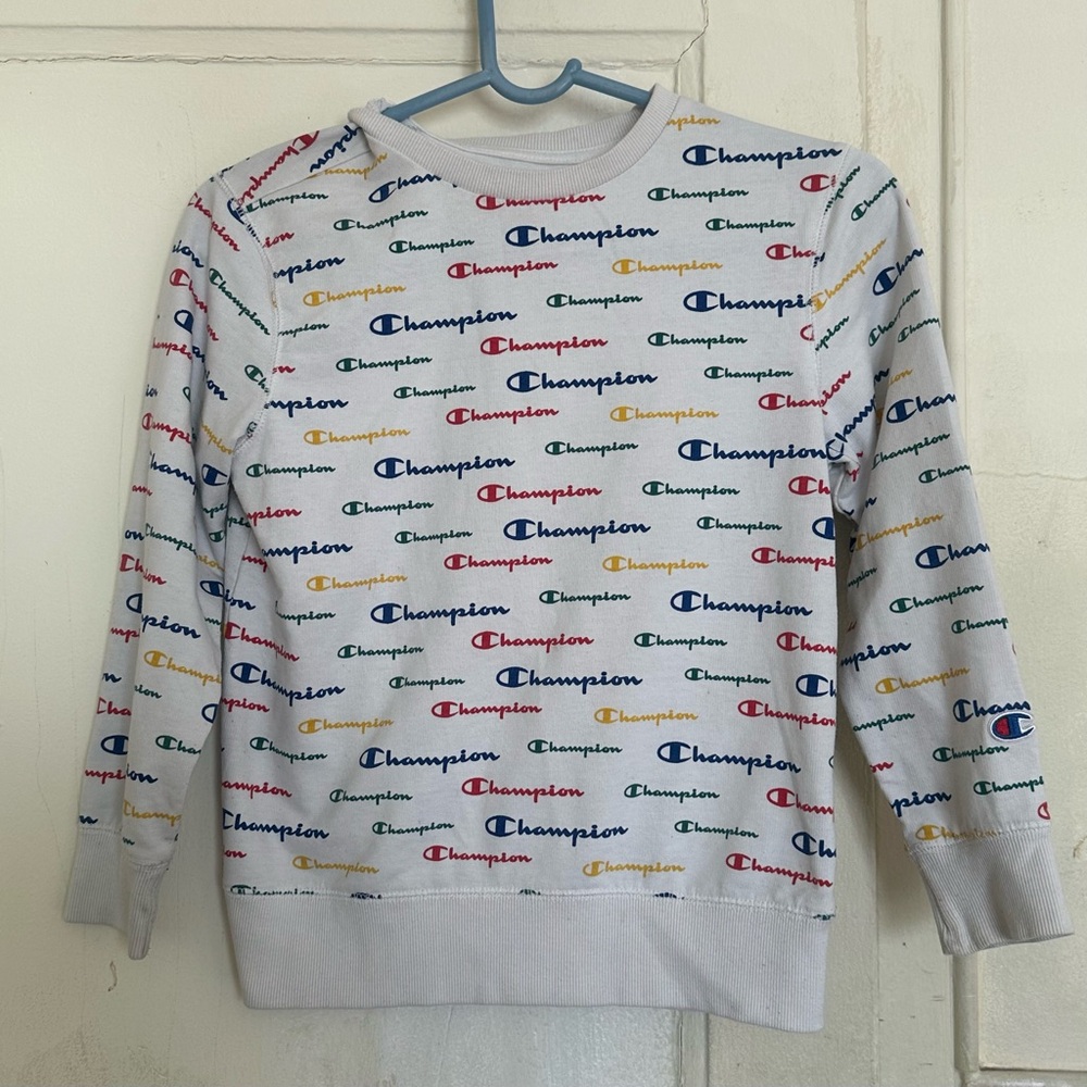 Champion White Multicolor Logo Crewneck Sweater